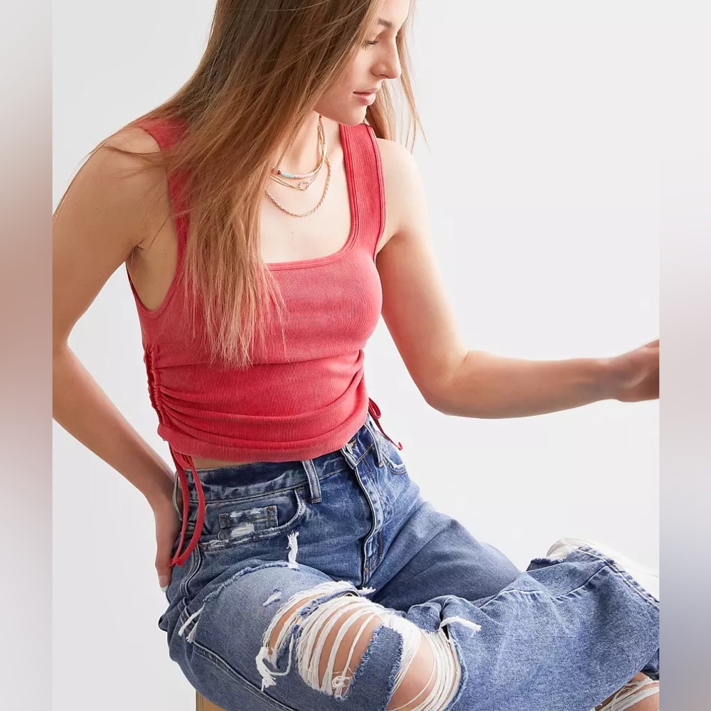 NWT BKE Core Cinch Tie Cropped Tank Top Tomato Puree Size S / M